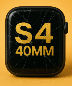 Reconditionnement écran Apple Watch S4 40 mm avec verre fissuré sur fond jaune