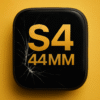 Réparation écran Apple Watch S4 44 mm avec verre fissuré sur fond jaune