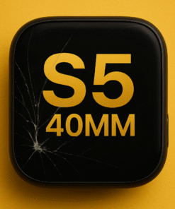 Reconditionnement écran Apple Watch S5 40 MM avec verre fissuré sur fond jaune