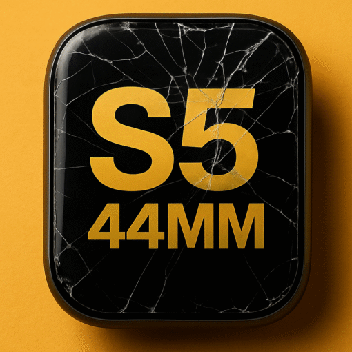 Reconditionnement écran Apple Watch S5 44 MM avec verre fissuré sur fond jaune