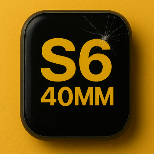 Reconditionnement écran Apple Watch S6 40 MM avec verre fissuré sur fond jaune