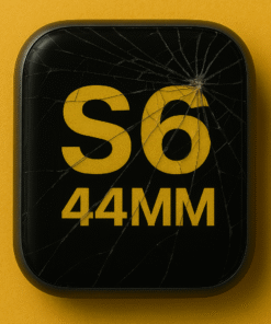 Reconditionnement écran Apple Watch S6 44 MM avec verre fissuré sur fond jaune