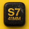 Réparation écran Apple Watch S7 41 MM avec verre fissuré sur fond jaune