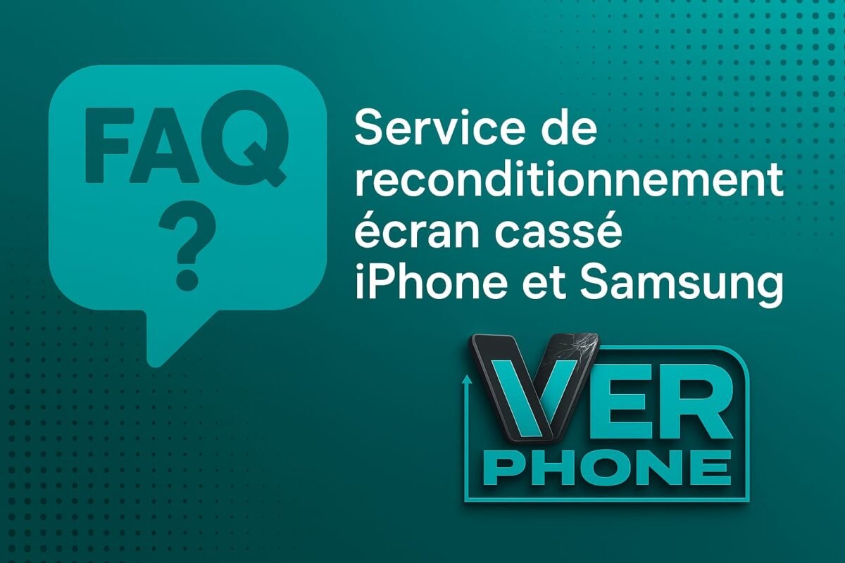 Illustration d’un écran iPhone cassé à moitié et fonctionnel, représentant le service de reconditionnement VerPhone