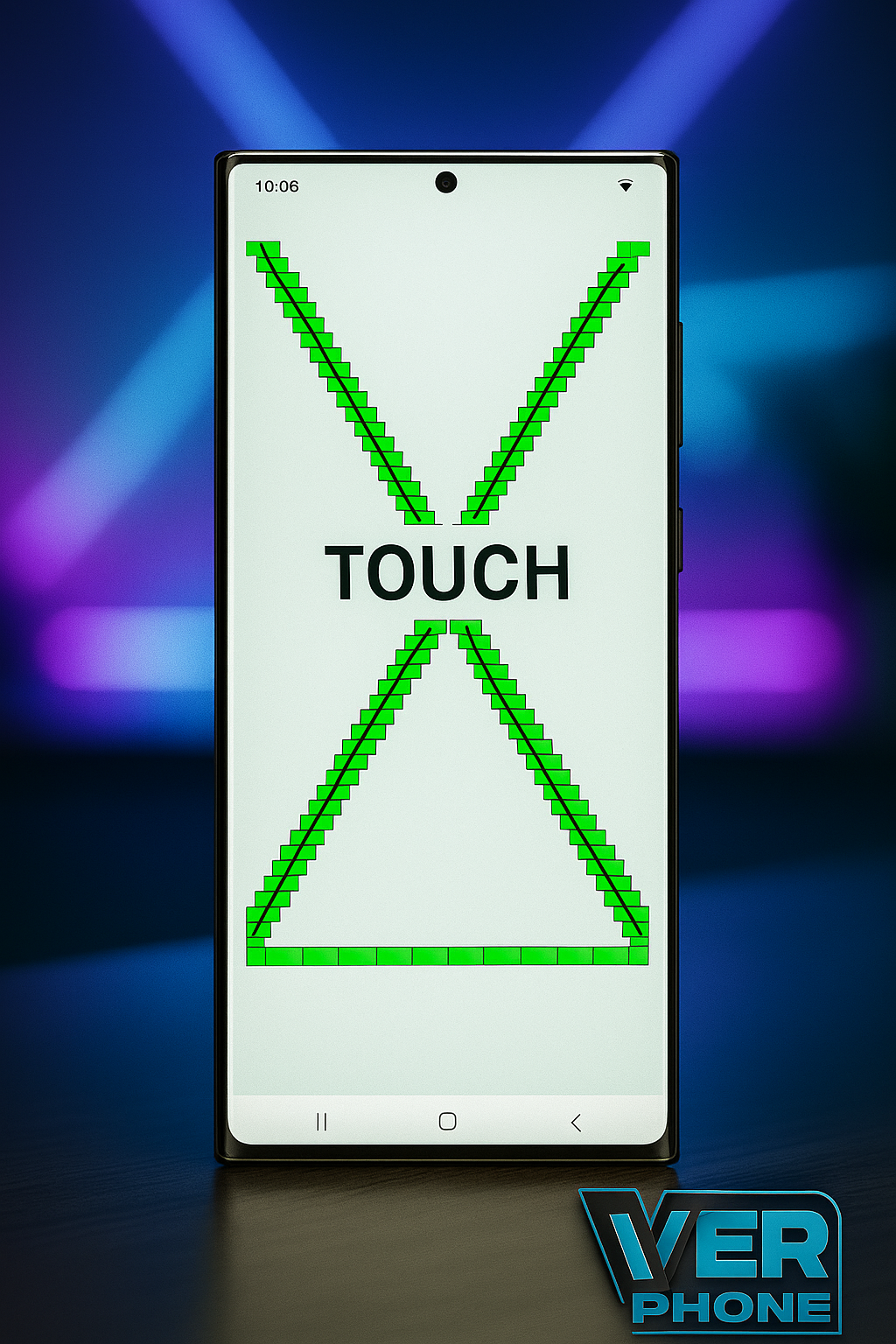 Test écran samsung tactile *#0*# sur écran Samsung avec quadrillage vert en croix