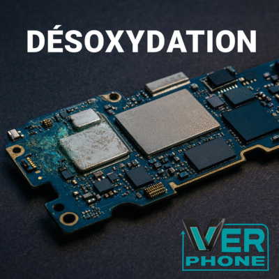 Désoxydation de smartphone – carte mère iPhone/Samsung avec corrosion traitée | VerPhone